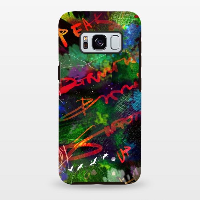 Galaxy S8 plus StrongFit Born Ready abstract art green blue text typography by Josie