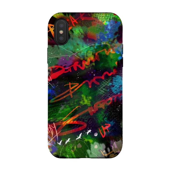 iPhone Xs / X StrongFit Born Ready abstract art green blue text typography by Josie