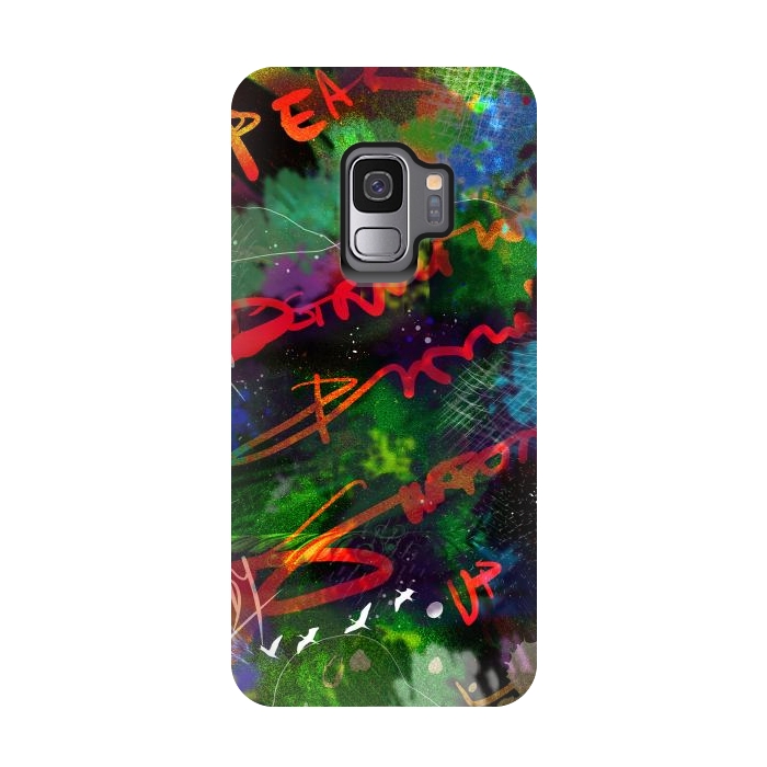 Galaxy S9 StrongFit Born Ready abstract art green blue text typography by Josie