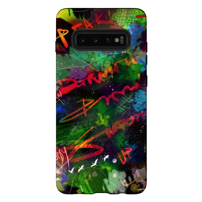 Galaxy S10 plus StrongFit Born Ready abstract art green blue text typography by Josie
