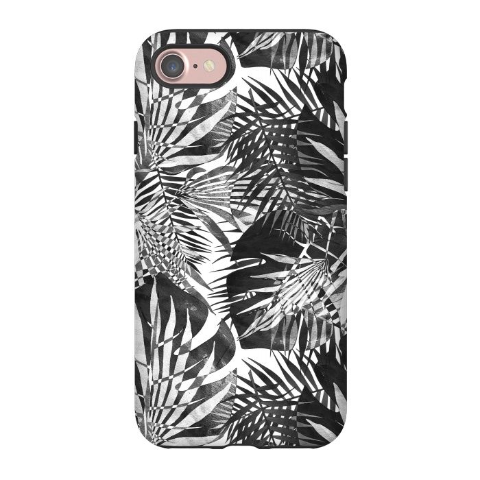 iPhone 7 StrongFit Black and white tropical leaves illusion by Oana 