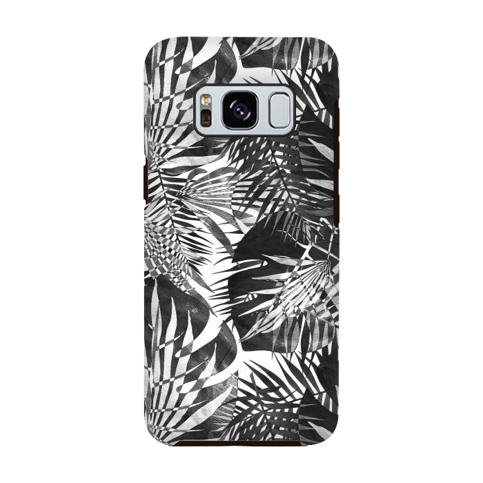 Galaxy S8 StrongFit Black and white tropical leaves illusion by Oana 
