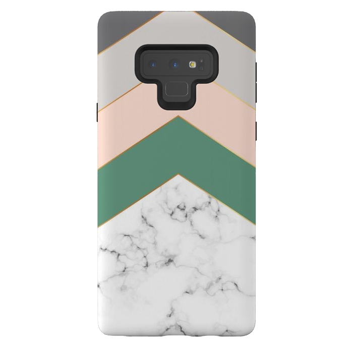 Galaxy Note 9 StrongFit Green Rose and Gray Marble Geometric Design with gold lines by ArtsCase