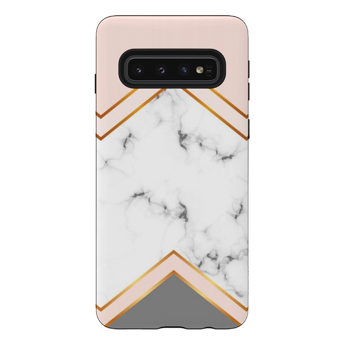 Galaxy S10 StrongFit Marble with geomtric figures and gold lines by ArtsCase