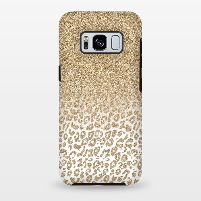 Galaxy S8 plus StrongFit Trendy Gold Glitter and Leopard Print Gradient Design by InovArts