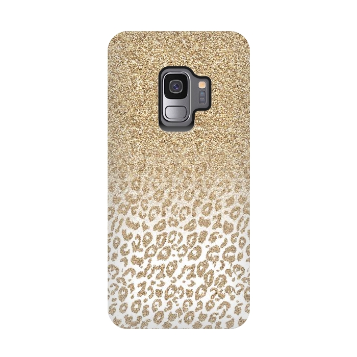 Galaxy S9 StrongFit Trendy Gold Glitter and Leopard Print Gradient Design by InovArts