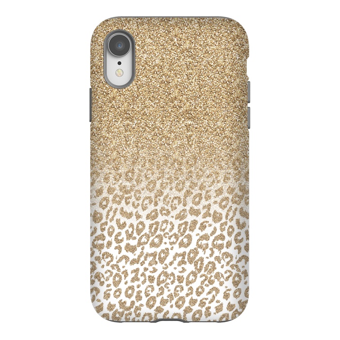 iPhone Xr StrongFit Trendy Gold Glitter and Leopard Print Gradient Design by InovArts