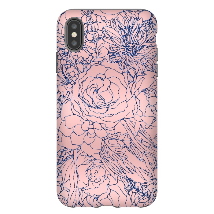iPhone Xs Max StrongFit Stylish Metallic Navy Blue and Pink Floral Design by InovArts