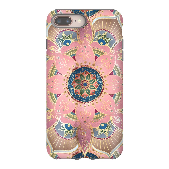 iPhone 7 plus StrongFit Trendy Metallic Gold and Pink Mandala Design by InovArts