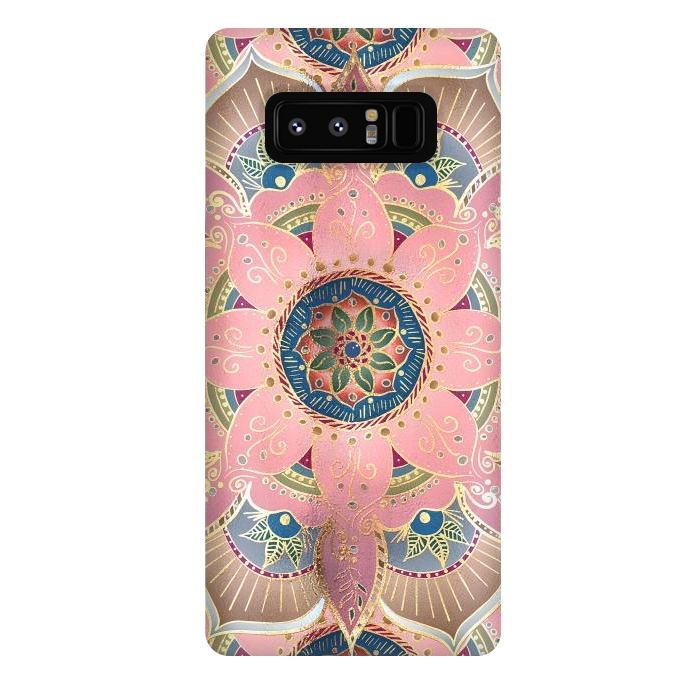 Galaxy Note 8 StrongFit Trendy Metallic Gold and Pink Mandala Design by InovArts