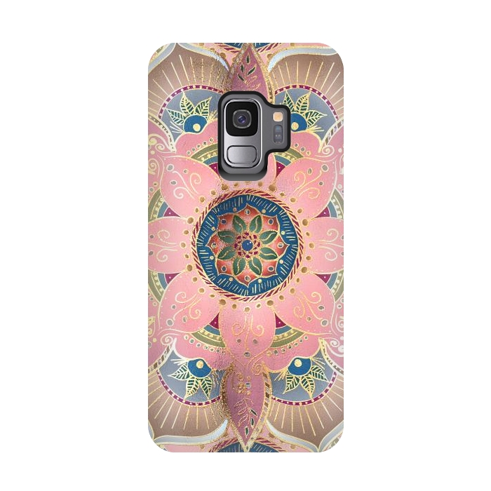 Galaxy S9 StrongFit Trendy Metallic Gold and Pink Mandala Design by InovArts