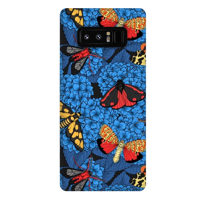 Galaxy Note 8 StrongFit Moths on blue hydrangea by Katerina Kirilova