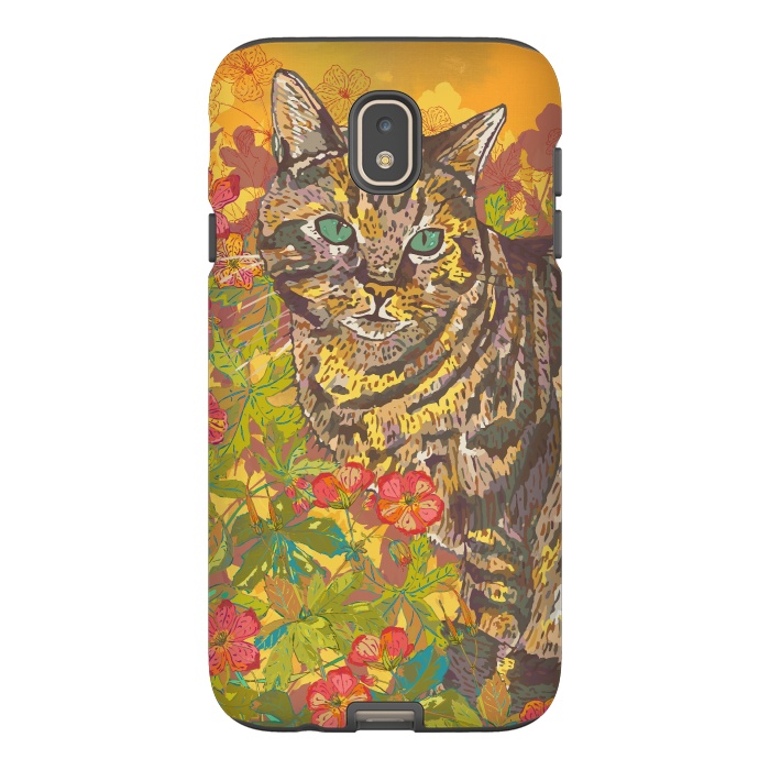Galaxy J7 StrongFit Tabby Cat in Geraniums by Lotti Brown