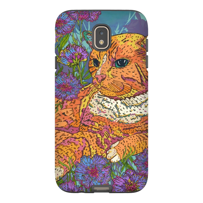 Galaxy J7 StrongFit Ginger Cat in Flowers by Lotti Brown