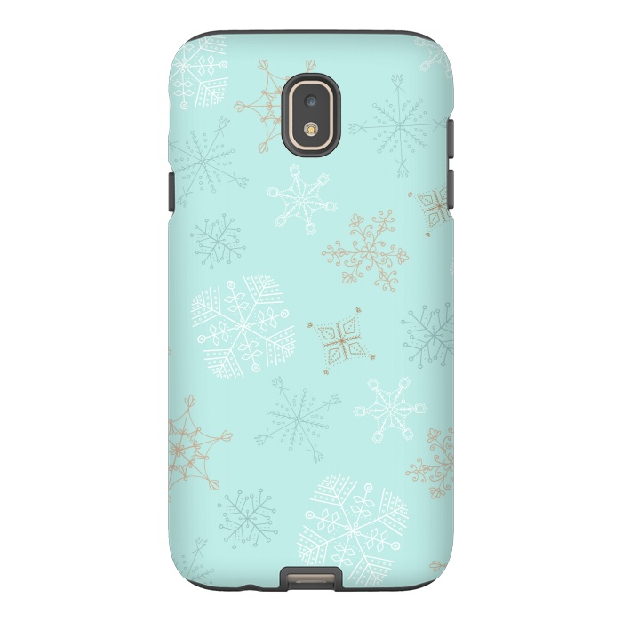 Galaxy J7 StrongFit Wintery Gold Snowflakes on Blue by Paula Ohreen