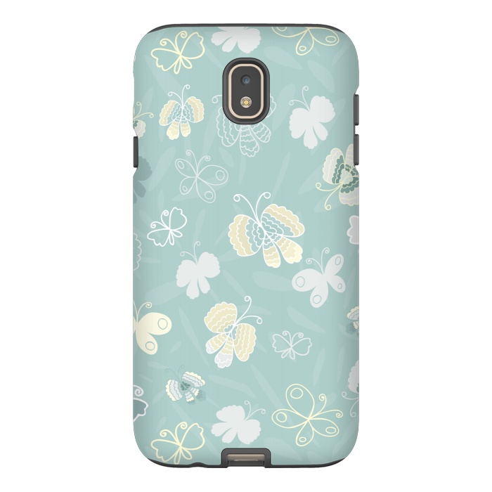 Galaxy J7 StrongFit Pretty Yellow and White Butterflies on Teal by Paula Ohreen
