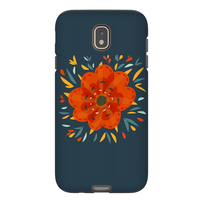 Galaxy J7 StrongFit Decorative Whimsical Orange Flower by Boriana Giormova