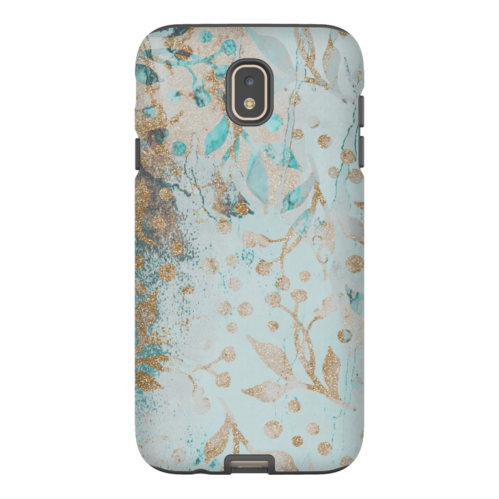 Galaxy J7 StrongFit  Botanical  Pattern Teal And Gold by Andrea Haase