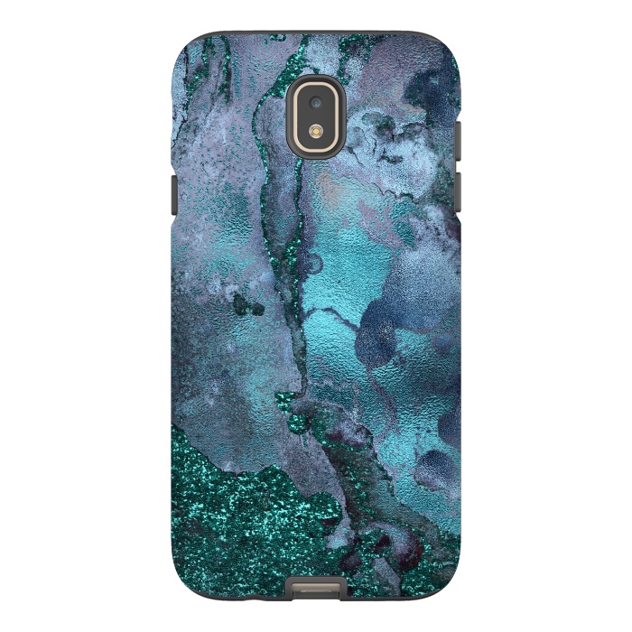 Galaxy J7 StrongFit Blue and Teal Ink Glitter Marble by  Utart