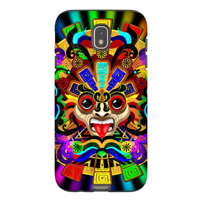 Galaxy J7 StrongFit Aztec Warrior Mask Rainbow Colors by BluedarkArt