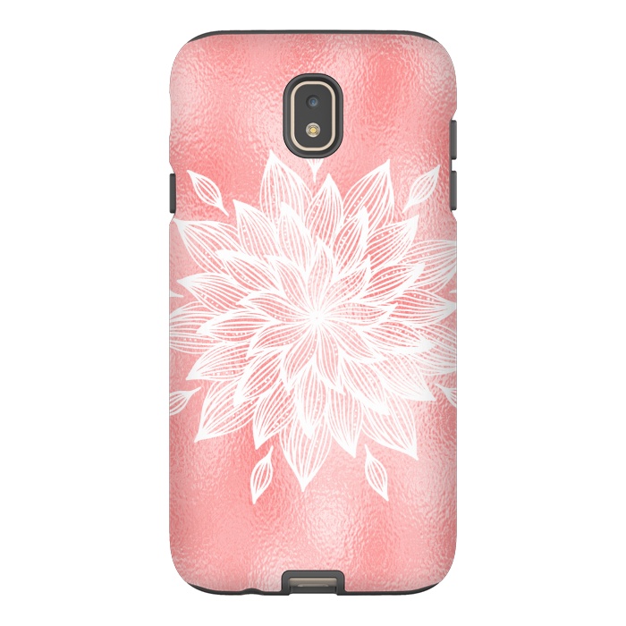 Galaxy J7 StrongFit White Mandala on Pink Metal by  Utart