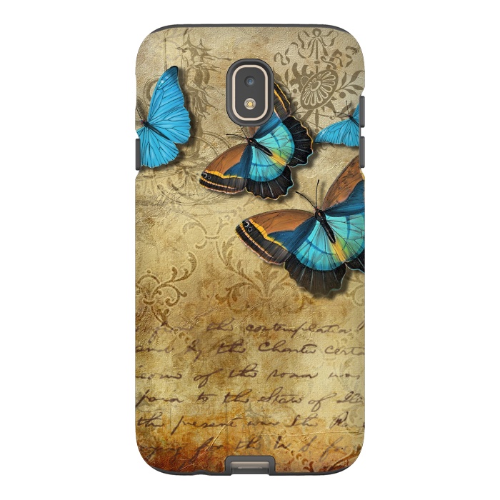 Galaxy J7 StrongFit Blue Butterfly Vintage Collage by Andrea Haase
