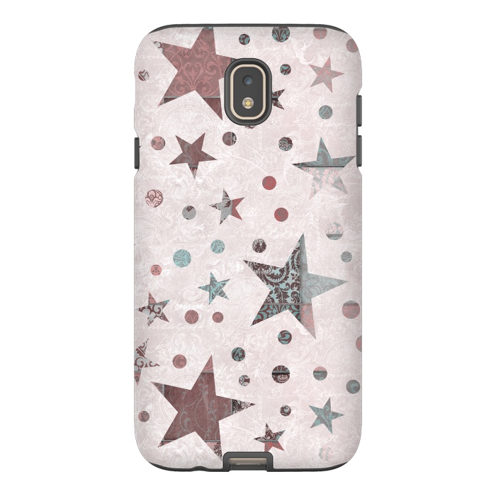 Galaxy J7 StrongFit Pink Teal Patchwork Star Pattern by Andrea Haase