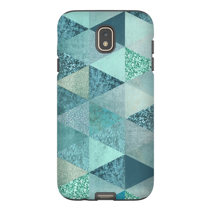 Galaxy J7 StrongFit Fancy Shimmering Teal Triangles by Andrea Haase