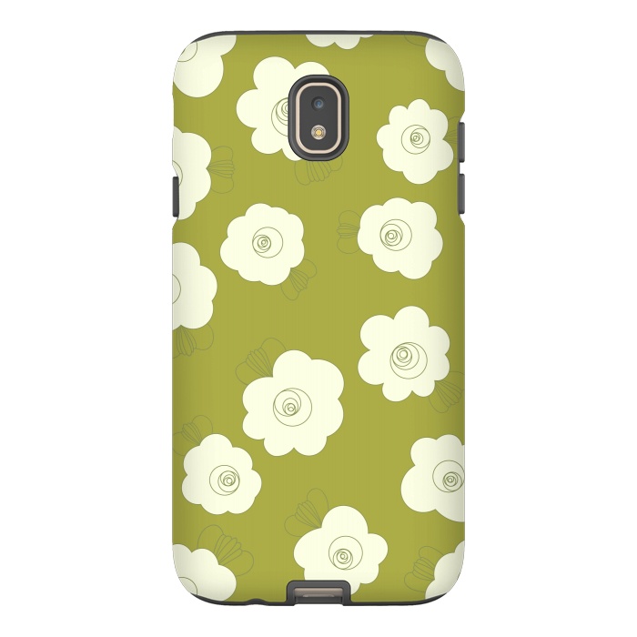 Galaxy J7 StrongFit Fluffy Flowers - White on Grass Green by Paula Ohreen