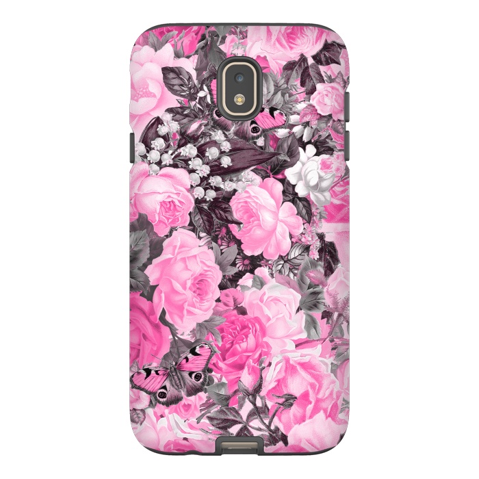 Galaxy J7 StrongFit Nostalgic Pink Rose And Butterfly Pattern by Andrea Haase