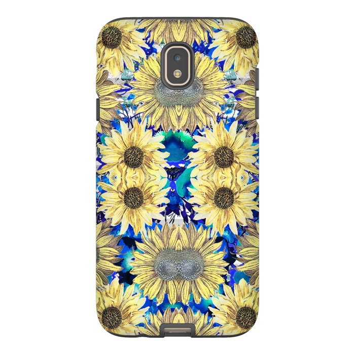 Galaxy J7 StrongFit Watercolor painted sunflowers and blue foliage by Oana 