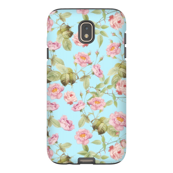 Galaxy J7 StrongFit Pastel Teal and Pink Roses Pattern by  Utart