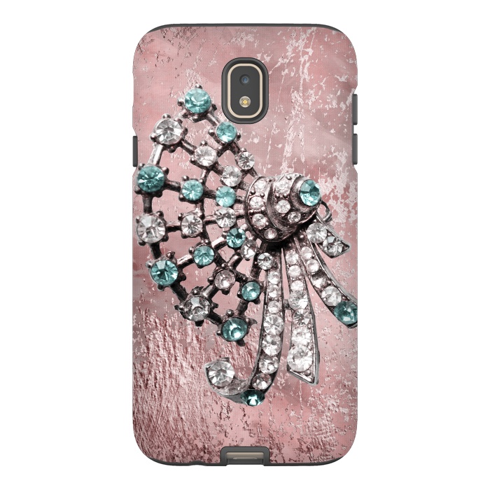 Galaxy J7 StrongFit Rhinestone Embellishment Pink And Teal by Andrea Haase