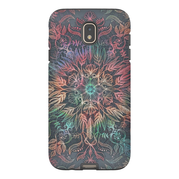 Galaxy J7 StrongFit Winter Sunset Mandala in Charcoal, Mint and Melon by Micklyn Le Feuvre