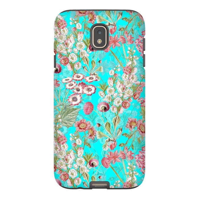 Galaxy J7 StrongFit White & Pink Flowers on Teal by  Utart