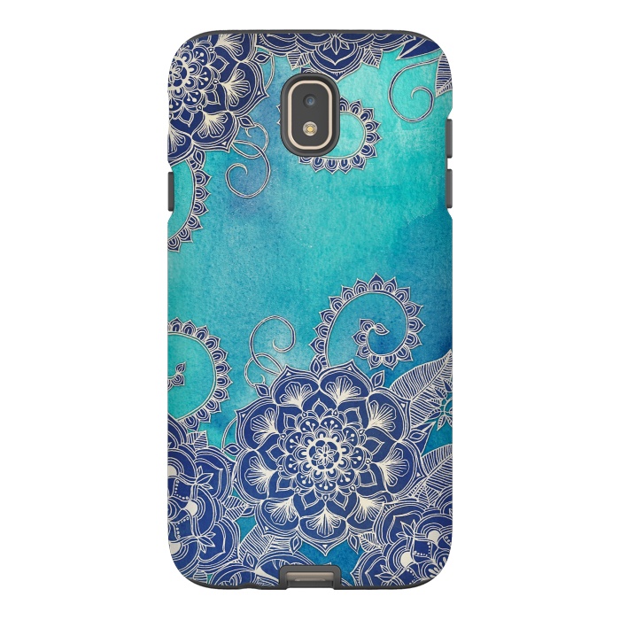 Galaxy J7 StrongFit Mermaid's Garden - Navy & Teal Floral on Watercolor by Micklyn Le Feuvre
