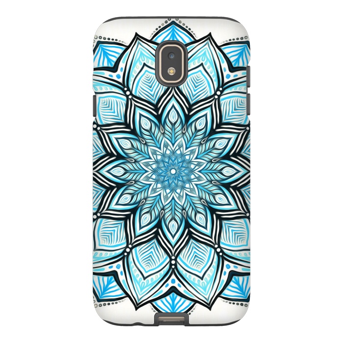Galaxy J7 StrongFit Turquoise Tribal Mandala on White by Micklyn Le Feuvre