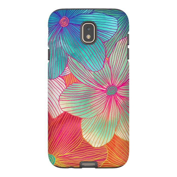Galaxy J7 StrongFit Between the Lines - tropical flowers in pink, orange, blue & mint by Micklyn Le Feuvre