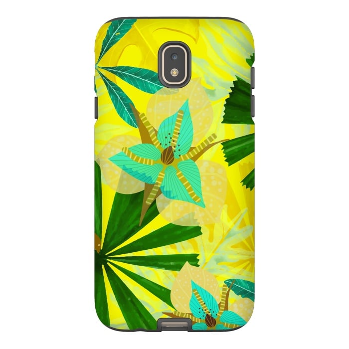 Galaxy J7 StrongFit Colorful Yellow Green and teal Abstract Aloha Tropical Jungle by  Utart
