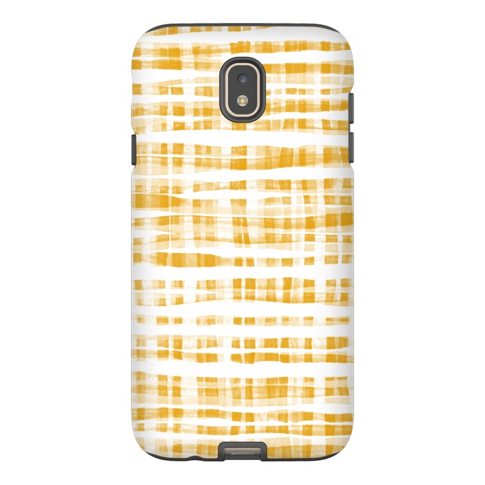 Galaxy J7 StrongFit Happy Mustard Yellow Hand Painted Gingham by Micklyn Le Feuvre