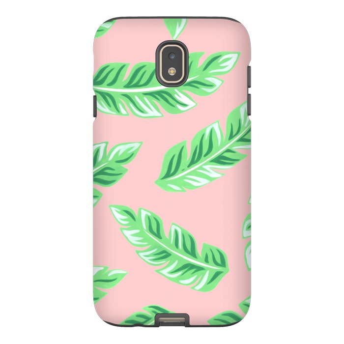 Galaxy J7 StrongFit Pink Tropical Palm Leaf Print by Becky Starsmore