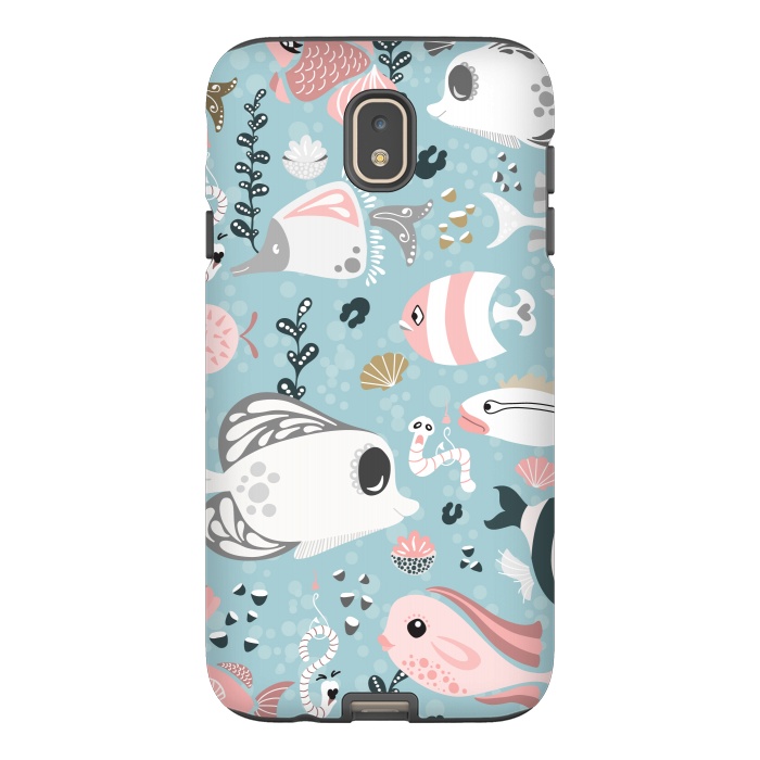 Galaxy J7 StrongFit Funny Fish in Pink and Grey by Paula Ohreen