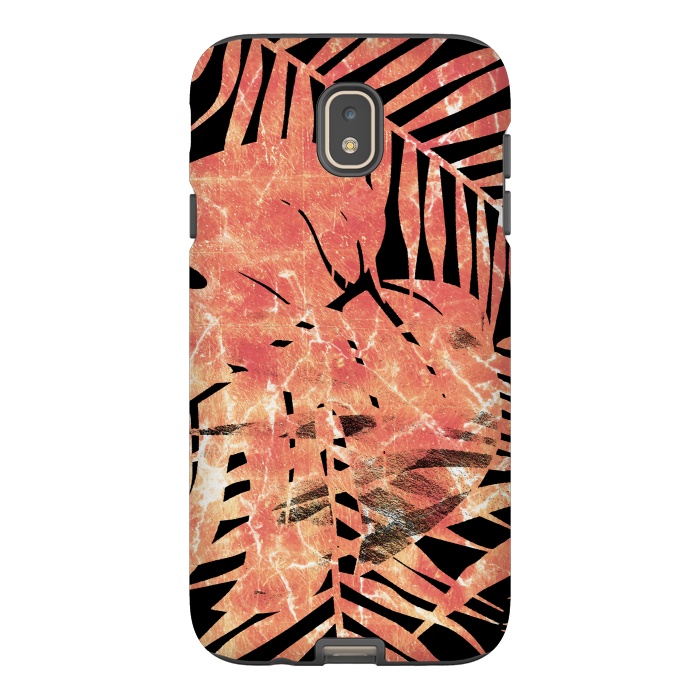 Galaxy J7 StrongFit Golden palm and ficus tropical marble leaves on black background by Oana 