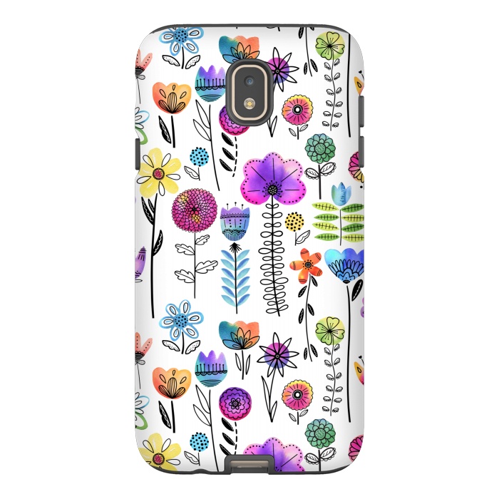 Galaxy J7 StrongFit Bright Watercolor and Line Art Flowers by Noonday Design