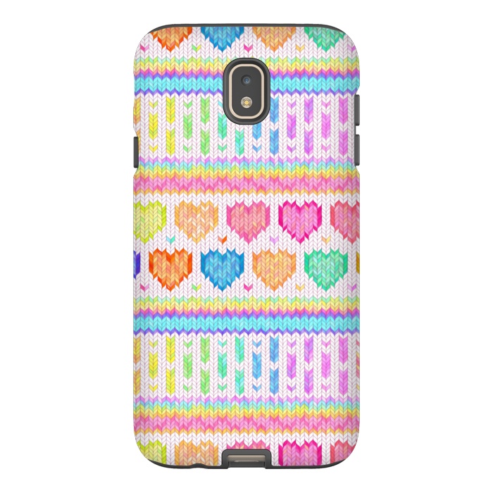 Galaxy J7 StrongFit Cozy Knit with Rainbow Hearts on Off White by Micklyn Le Feuvre