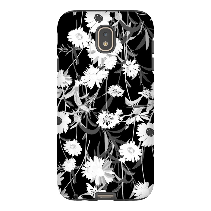 Galaxy J7 StrongFit White daisies botanical illustration on black background by Oana 