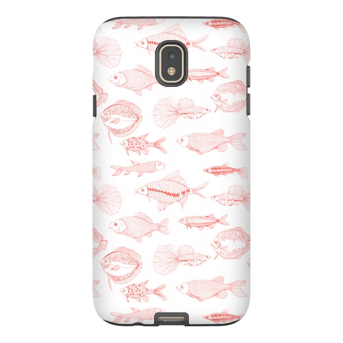 Galaxy J7 StrongFit Fishes in living coral color, hand drawn pattern by Katerina Kirilova