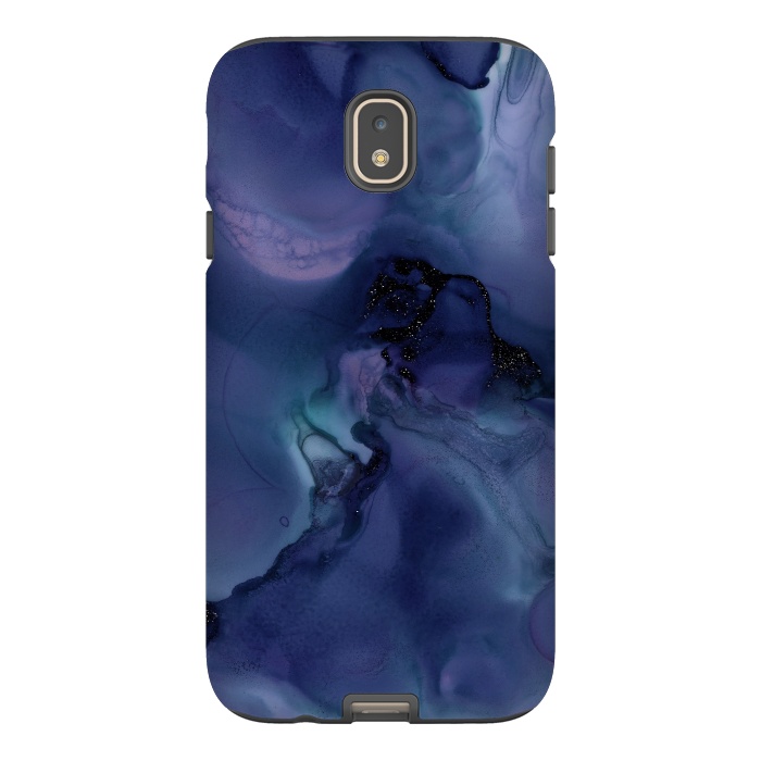Galaxy J7 StrongFit Black Glitter Veins on Blue Ink Marble by  Utart