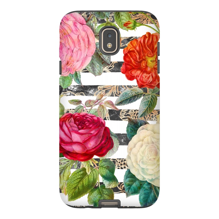 Galaxy J7 StrongFit Vibrant romantic botanical flowers and white stripes by Oana 