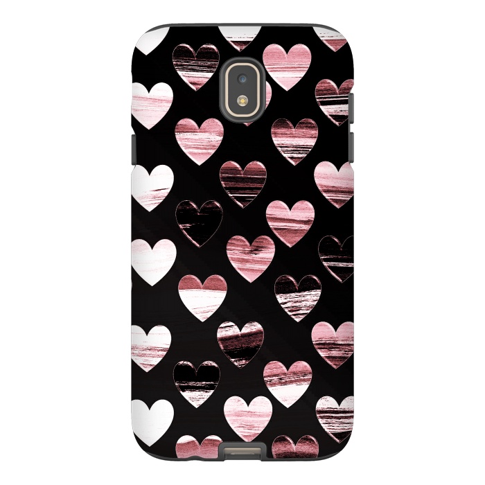 Galaxy J7 StrongFit Pink white brushed chocolate hearts on black backgroung by Oana 